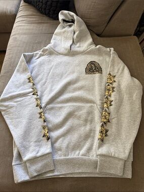 Indestructible Light Gray Hooded Sweatshirt with Floral Sleeve Detail - NEW!
